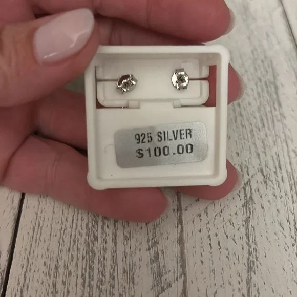 Sterling Silver/CZ Stone Huggie Earrings New - Picture 3 of 4